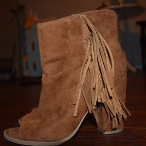 Brown fringe booties
